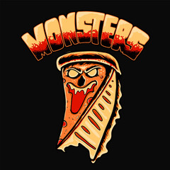 Scary Pizza Monster vector illustration Premium tshirt design