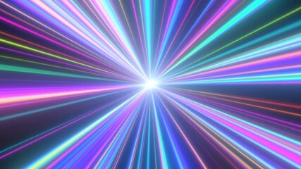 Wall Mural - Light Speed Fast Movement Neon Glow Laser Beam Tunnel Rainbow Aurora - 4K Seamless VJ Loop Motion Background Animation