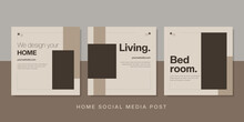 Elegant Home Sale Social Media Banner And Post Template. Square Shape Background With Brown Cream Color. Vector Illustration.