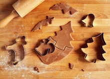Cutting Out Shapes From Dough For Gingerbread Christmas Cookies