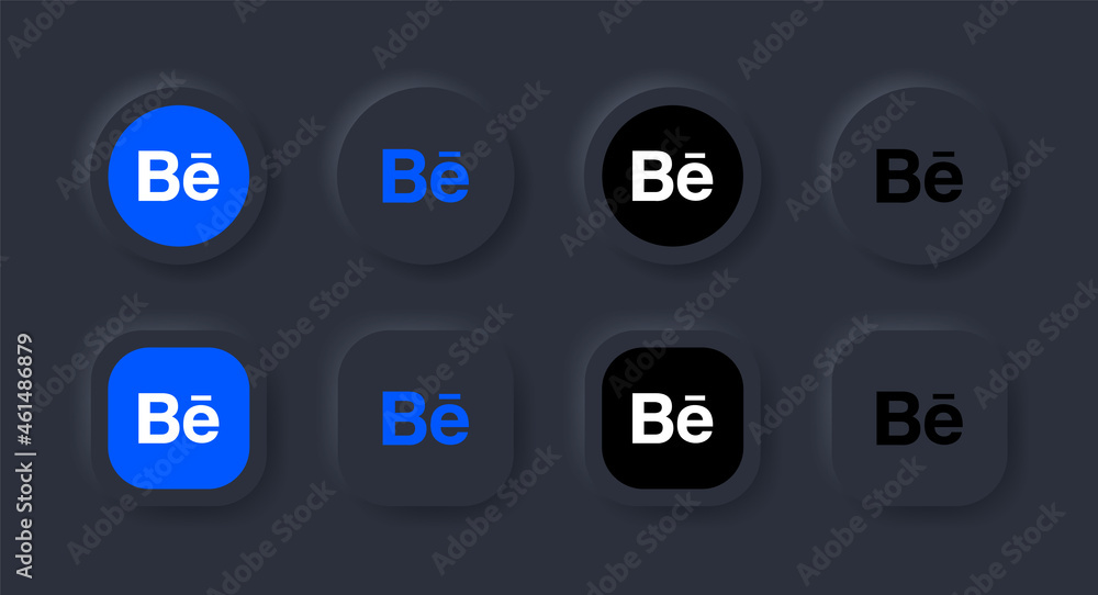 Behance logo - behance icon in black neumorphism buttons for social ...