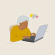 Happy grandmother with a laptop. An elderly woman with a laptop
