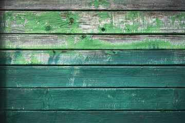 Wall Mural - Old wooden grunge board painted in different shades of green color. Natural texture. Can be used like nature background