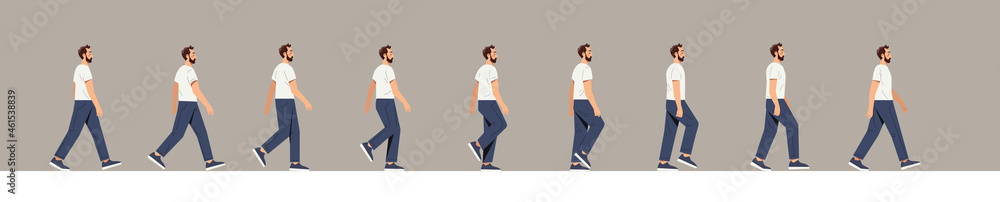 Normal Walk Animation Set of human walk. Man walks, many frames, images for creating ...