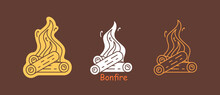 Burning Bonfire With Wood. Fire Wood And Campfire Icon. Flat Style