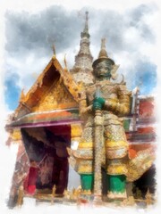 Bangkok Grand Palace watercolor style illustration impressionist painting.