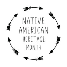 National Native American Heritage Month Concept. Banner, Poster, Brochure, Flyer Template. Isolated On White. Celebrated Annually In November. Handwritten Lettering. 