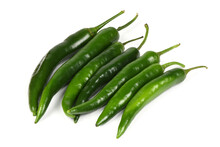 Green Chili Pepper Isolated On White. High Resolution Photo.
