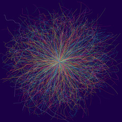 Poster - Abstract background with color lines. Energy burst effect. Chaotic particles connection.