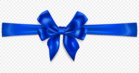 Wall Mural - Beautiful blue bow with horizontal ribbon with shadow, isolated on transparent background. Transparency only in vector format