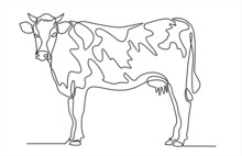 Cow. Continuous Line. One Line Drawing Vector Illustration