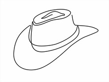 Cowboy Hat Continuous One Line Drawing Minimalism Design Isolated On White Background.