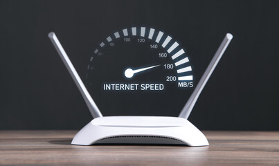 Modern wifi router with a speedometer. Internet speed