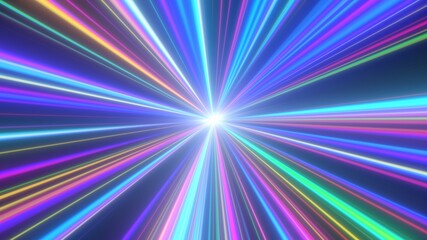 Wall Mural - Light Speed Fast Movement Neon Glow Laser Beam Tunnel Rainbow Aurora - Abstract Background Texture