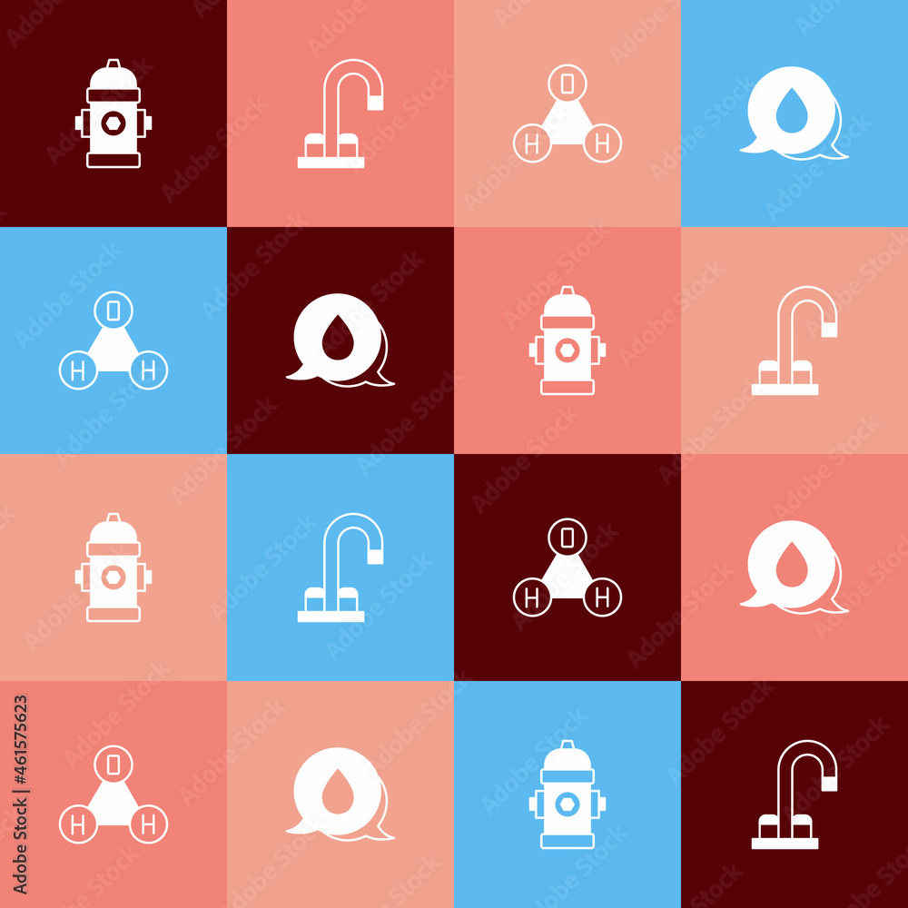 Set pop art Fire hydrant, Water tap, Chemical formula water H2O and ...
