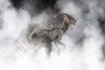 Wall Mural - Parasaurolophus Dinosaur on smoke background