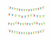 Christmas lights isolated. Colorful Xmas garland. Vector glowing light bulbs on wire strings. 