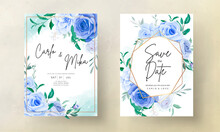 Beautiful Hand Drawing Blue Flower Wedding Invitation Card