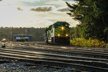 Eastern Maine Railroad departing depot on an early fall evening