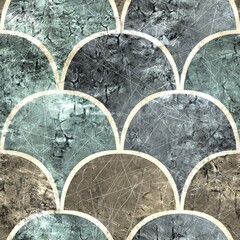 Wall Mural - Seamless Moroccan Tile Mosaic Grungy Pattern for Surface Print. High quality illustration. Ornate distressed tribal bohemian geometry swatch in perfect repeat. Geometric textile design.