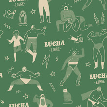 Lucha Libre Mexican Traditional Wrestling Fights Show Seamless Pattern. Vector Illustration