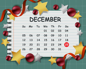 Poster - Christmas calendar background with Christmas decorative 
