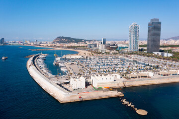 Wall Mural - Aerial view of docked yachts in port. Barcelona. Spain