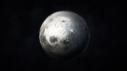 Wall Mural - Dark gray image of a realistic moon in space.