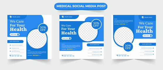 Wall Mural - Set of healthcare medical service suitable for social media post for hospital clinic doctor and dentist marketing ads banner template