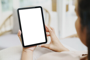 Aufkleber - woman using digital tablet rear view shot
