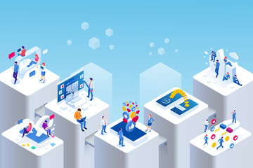 Isometric Social Network. Online Messaging Service. Online World. Internet Communication.