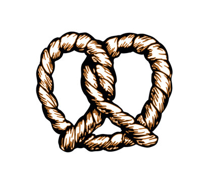 Vector image. The symbol of a pretzel made of rope. A knot of rope. Brown pretzel on a white background. Logo printing.