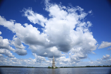 Wall Mural - city ples on the volga church, landscape historical view orthodoxy architecture