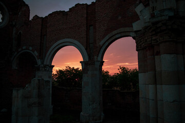 Canvas Print - Beautiful shot of an old architecture at sunset