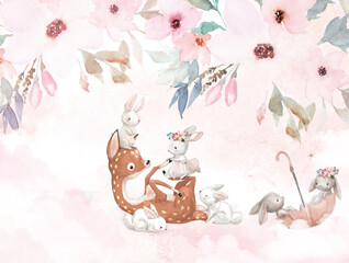 Plakat kwiat kreskówka kot