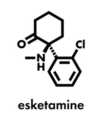 Sticker - Esketamine antidepressant and anesthetic drug molecule. Skeletal formula.