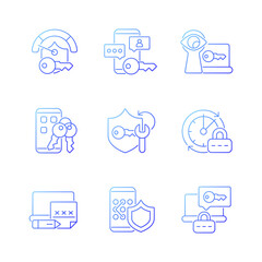 Poster - Password requirements gradient linear vector icons set. Internet safety. Cyberspace security. Password management. Thin line contour symbols bundle. Isolated outline illustrations collection