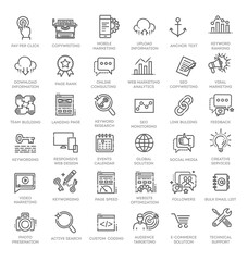 outline web icons set - search engine optimization. thin line web icon collection.