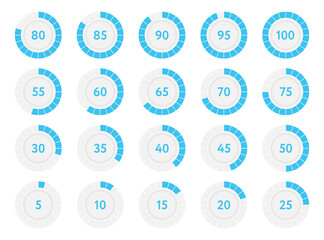 Poster - Percentage infographic progress diagrams circles. Blue percent pie charts. Vector illustration