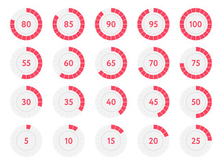 Poster - Percentage infographic progress diagrams circles. Red percent pie charts. Vector illustration