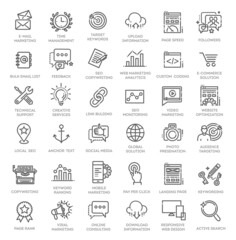 Outline web icons set - Search Engine Optimization. Thin line web icon collection.