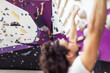 Sportsmen climbers climbing on artificial wall indoors. Extreme sports concept.
