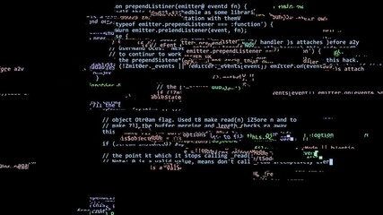 The text on the black monitor screen is continuously destroyed, changing color. Hacker invasion.
