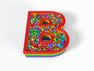 Wall Mural - Letter B shaped child pool filled with plastic toy balls. Suitable for kids, games and toy themes. 3D illustration