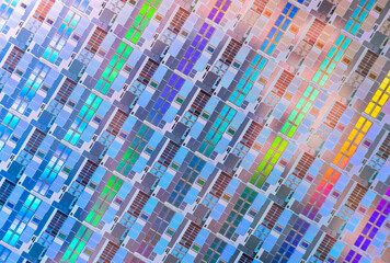 Wall Mural - Silicon Wafers with microchips used in electronics for the fabrication of integrated circuits