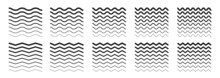 Wave Line And Wavy Zigzag Lines. Black Underlines Wavy Curve Zig Zag Line Pattern In Abstract Style. Geometric Decoration Element. Vector Illustration.