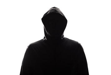 Wall Mural - silhouette man in a hood isolated on white background