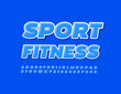 © Popskraft - Vector creative Sign Sport Fitness. Glossy Blue Font. Modern Alphabet Letters and Numbers set