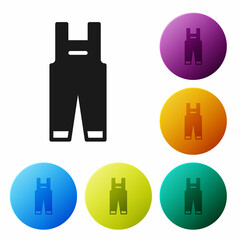 Poster - Black Work overalls icon isolated on white background. Set icons in color circle buttons. Vector