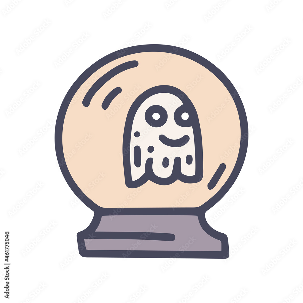 crystal ball with ghost color vector doodle simple icon